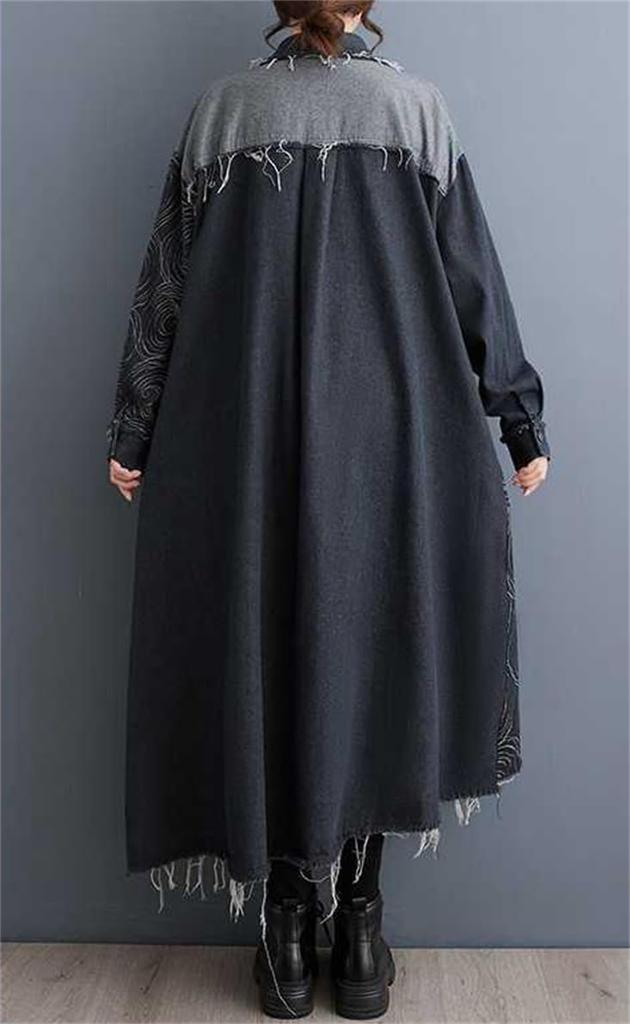 Denim Trench Long Denim Long Long Maxi Loose Slimming Free [Mohokyo] Women's Coat, Jacket, Jacket, Coat, Outerwear, Denim, Sleeve, Length, Fit,