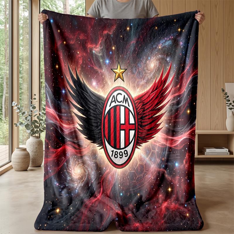 AC Milan Theme Blanket Soft Flannel Blanket Plush Throw Blanket Cozy Sofa Bed Blanket for Home Decor