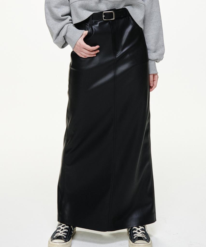 Bikwaieos Faux Leather Slit Maxi Skirts_Black