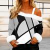 Women's Off-the-shoulder Plush Neck Printed Long-sleeved Pullover T-shirt Top