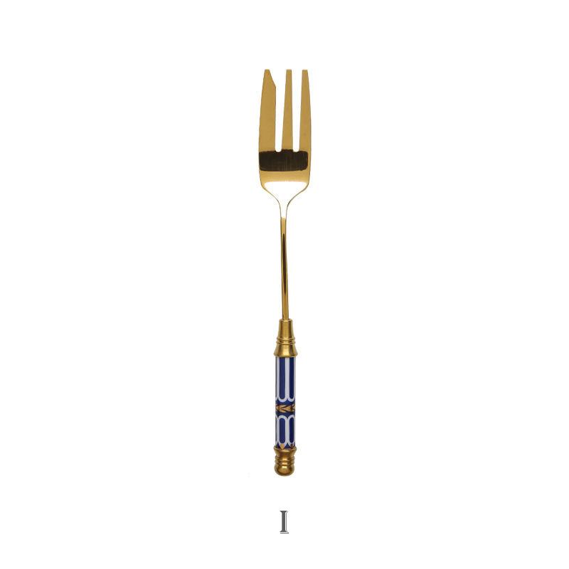 Stainless Steel Gold Cake Fork Dessert Forks Fruit Fork Ceramic Long Handle Used For Pastry in Party Snail Forks Restaurant
