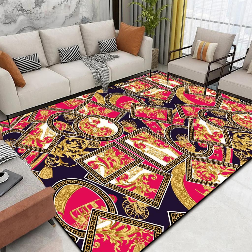 European Luxury Gold Carpets for Living Room Fashion Abstract Lounge Decor Sofa Table Mat Large Area Washable Rugs for Bedroom