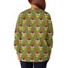 Women's Casual Fashion Long Sleeve Standing Collar Single Breasted Christmas Print Workwear Jacket Tops