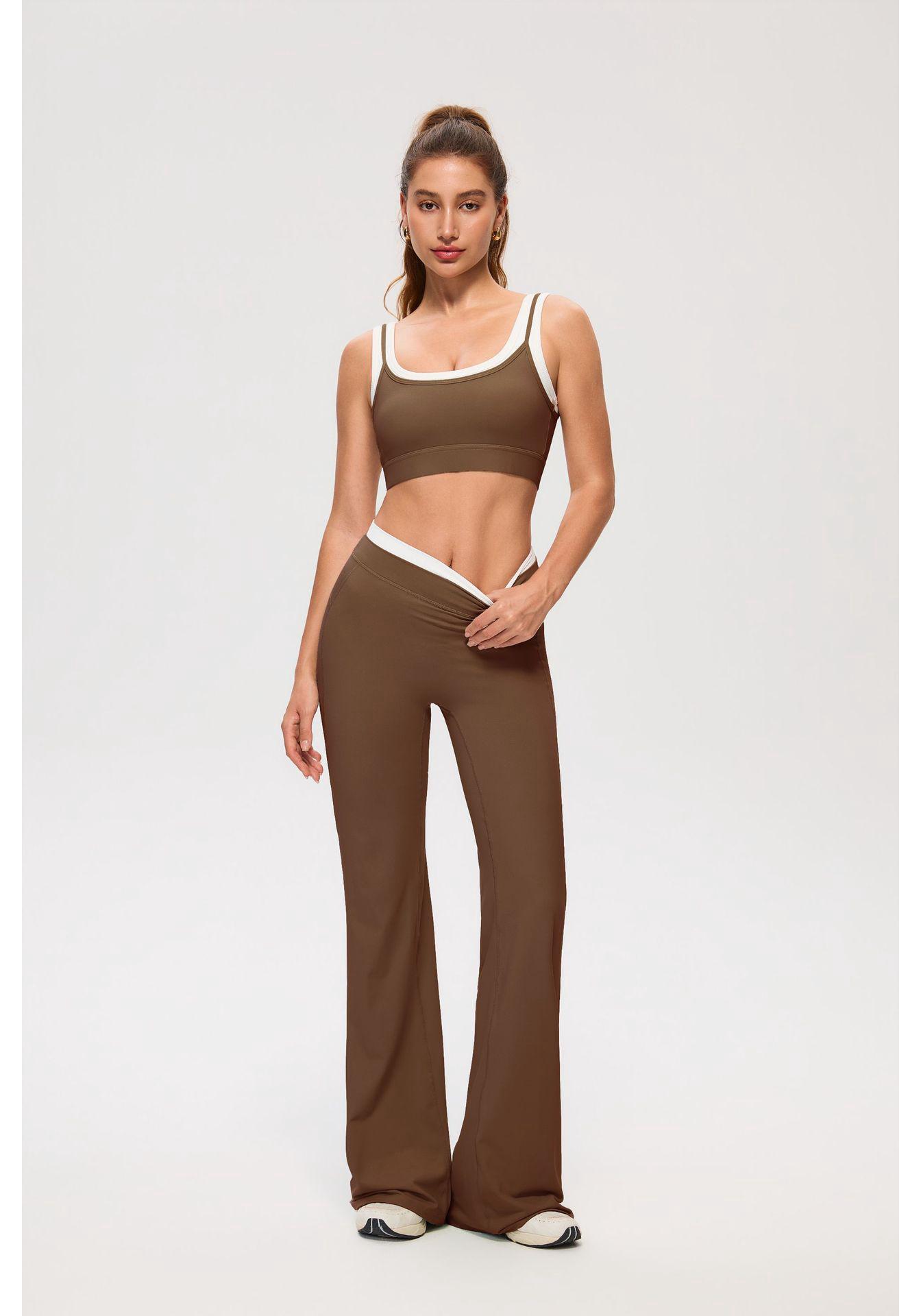 Nude Ribbed Yoga Set: High-Waisted, Flared, Versatile Color Block Sportswear L