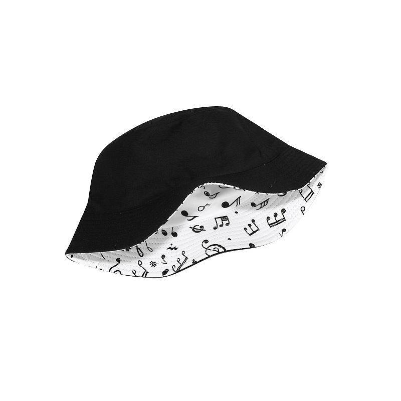 European and American New Music Note Pattern Double-sided Bucket Hat Female Summer Outdoor Travel Visor Sun Protection Basin Hat Male