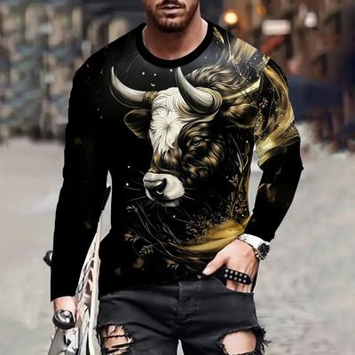 Men's Autumn Long Sleeve T-Shirt Animal Pattern Print Fashion Street Pullover Casual Comfortable Tops Men Loose Clothing