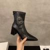 High Heel Coarse Heel Pointed Small Ankle Boots Women's Season Brown Fleece Martin Boots Skinny Short Boots