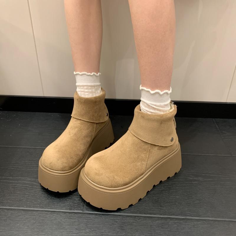 Winter Fashion Platform Heels Women Snow Boots Outdoor Concise Height Increase Keep Warm Short Booties Shoes Zapatos Mujer