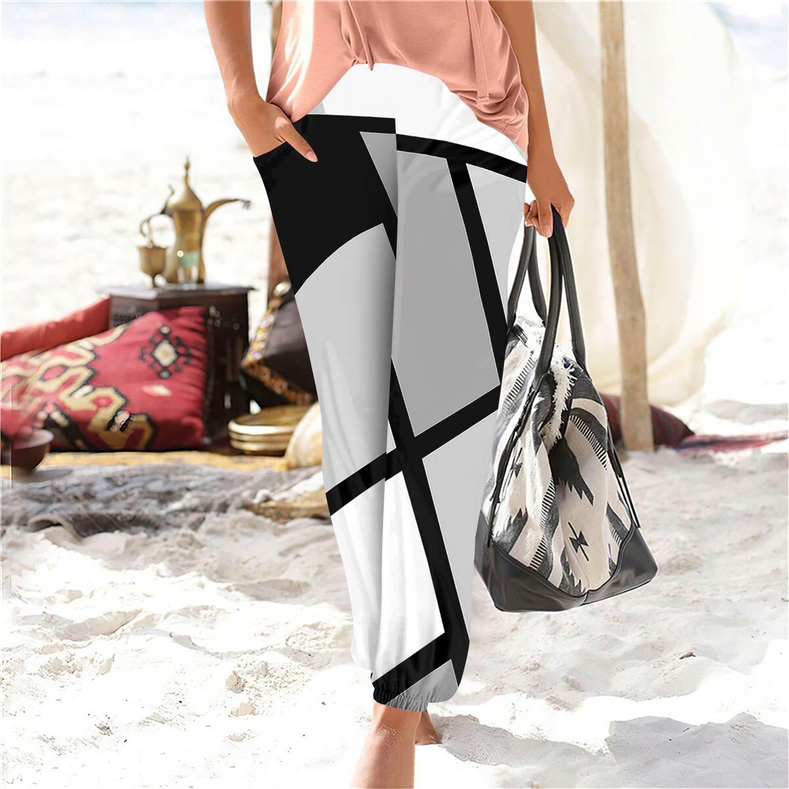 Women s Casual Fashion Print Straight Leg Pants Pants With Pockets S