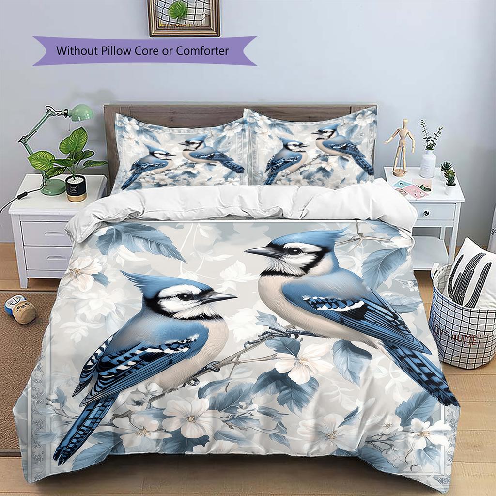 Blue Bird  Pattern Bedding Quilt Set  Home Decoration  Gift (1 * duvet cover + 2 * pillowcase, without core)