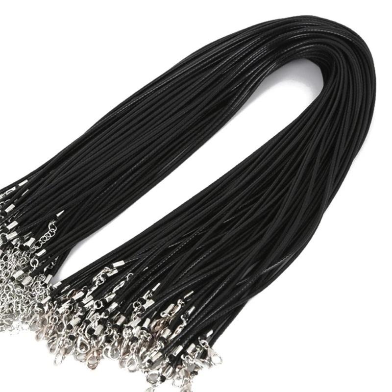 100pcs 1.5/2mm Leathers Adjustable Braided Rope Necklace Pendant Charm Findings Lobster Clasp String Cord Jewelry Making