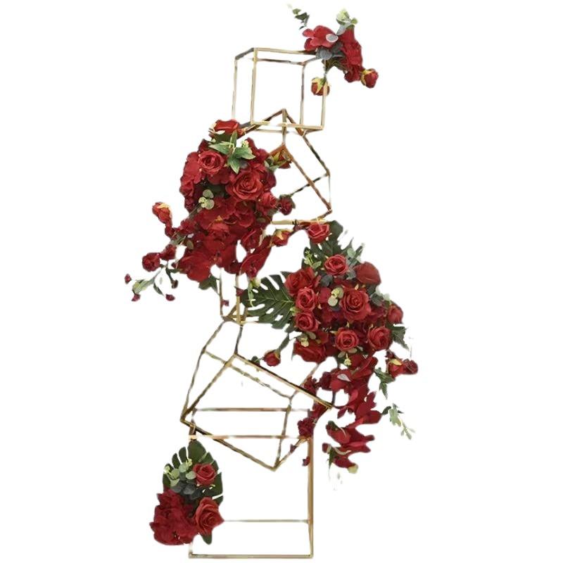 Geometric Gold Flower Wedding Aisle Runner & Artificial Flowers Display