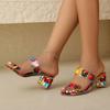 Sandale de Modă pentru Femei Toc Pătrat Toc Înalt 5.5cm Pantofi Colorați cu Cristal Femei Rochie Timp Liber Retro Drăguț