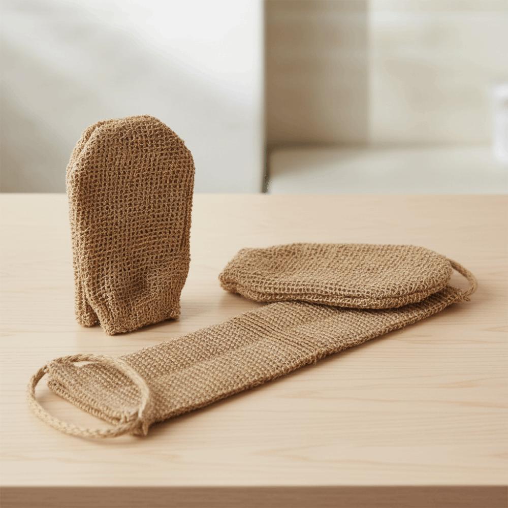 Durable Rustic Style Jute Back Scrubber Set Richly Foamy with Gloves Bath Belt Soft Double Use Bath Towel Body Cleaning