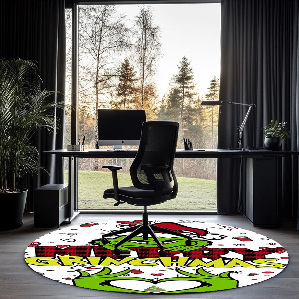 Grinch Printed Round Rug Carpet Chair Rug Area Rug Entryway Doormats,for Office Chair Living Room Bedroom Kitchen Room.