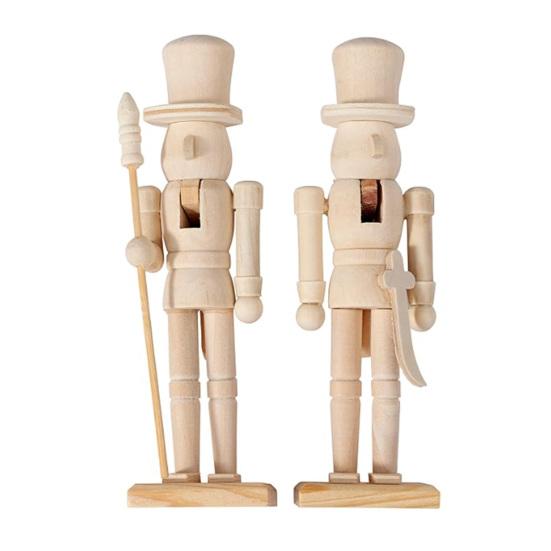 18CM Noël Bois Non Fini Figurine Casse-Noisette Bricolage Vierge Non Peint Figurine de Soldat Ornement Décoration Fête de Vacances