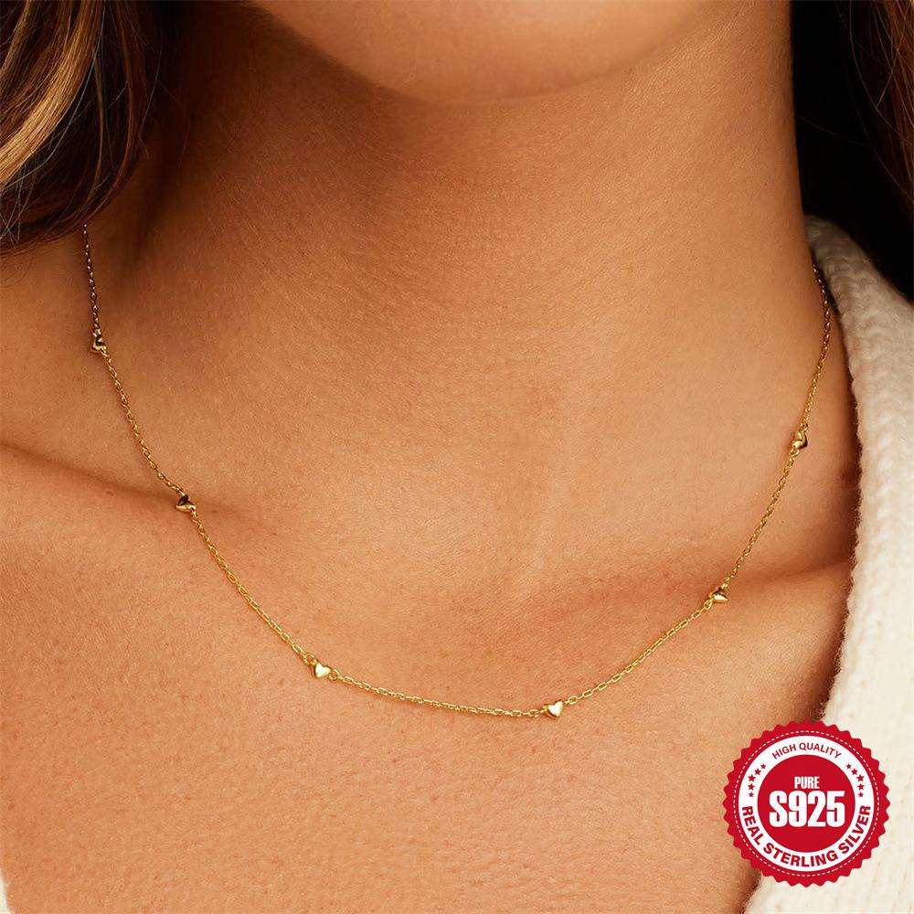 Stylish And Simple S925 Sterling Silver Love Stacked Women'S Versatile Collarbone Necklace