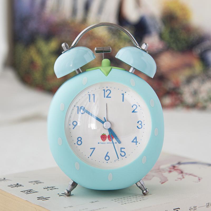 

Strawberry Small Alarm Clock Loudly Bell Snooze Cartoon Children Luminous Simplicity Mute Bedside