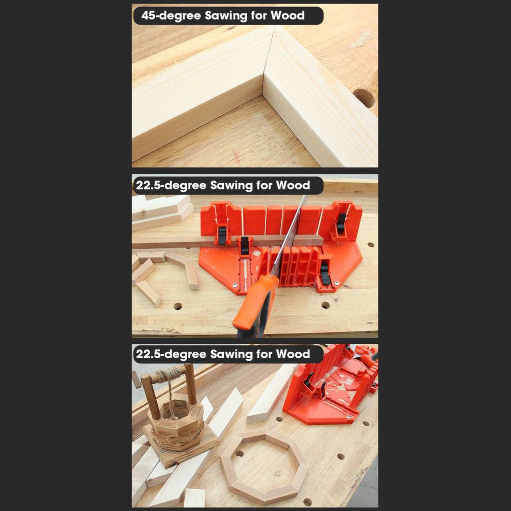 14 inch Mitre Box with Movable and Non slip Jaw for Back Saw Slot Angles 45 22.5 90 Degrees Cuts Sawing and Clamping