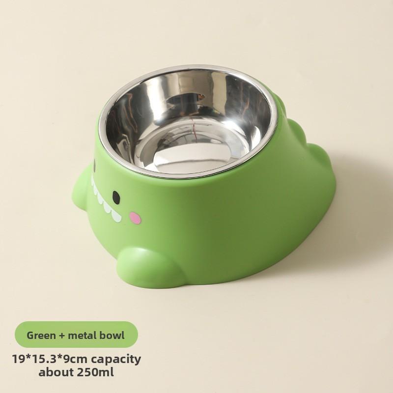 Neuer Hundenapf, Ein kleiner dinosaurierförmiger Einzelnapf zur Fütterung, mit schrägem Rand und Nackenschutz, Ist ein Edelstahl-Haustierkatzenfutterset