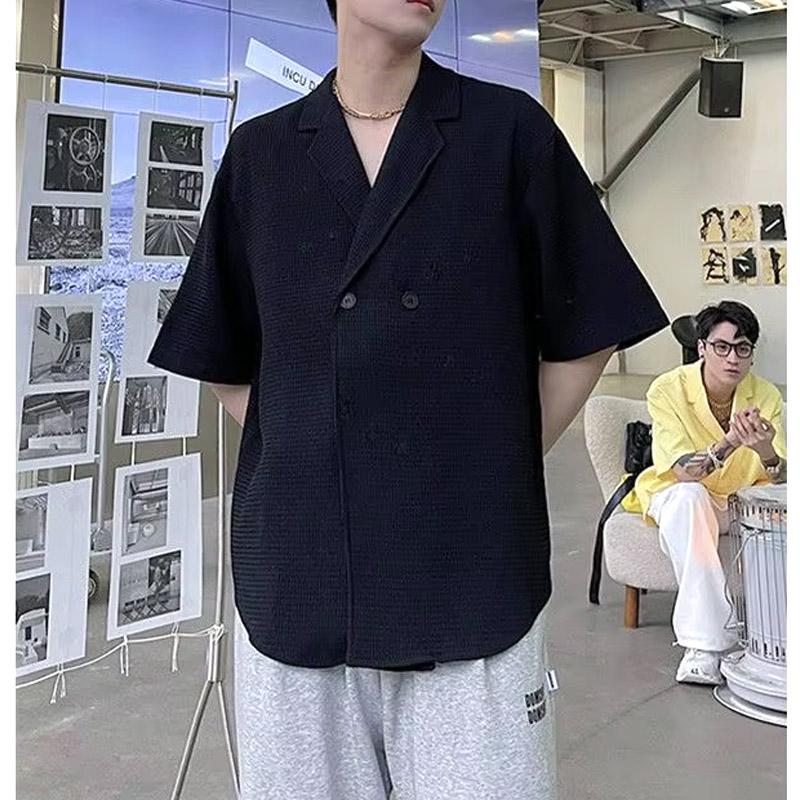 Notched Fashion Simple Hot Selling Versatile Solid Color T-Shirts Business Trend Men's Clothing Comfortable Loose Tops Slender