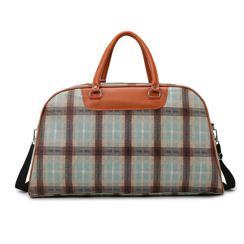 

Plaid Hand Luggage Large Capacity Shoulder Short Trip Bag Student Storage Luggage Fitness Bag зелений