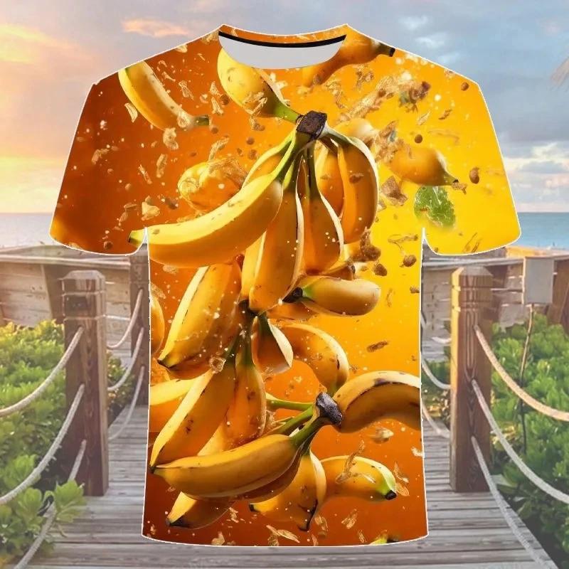 Letné voľnočasové 3D zábavné ovocné vzory tlačené tričko s krátkym rukávom módny trend personalizovaný okrúhly výstrih pánske tričká