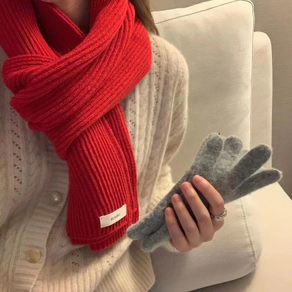 Red New Year's Scarf Women's Winter Christmas Knitted Wool Scarf Versatile Thickened To Keep Warm Student Tide