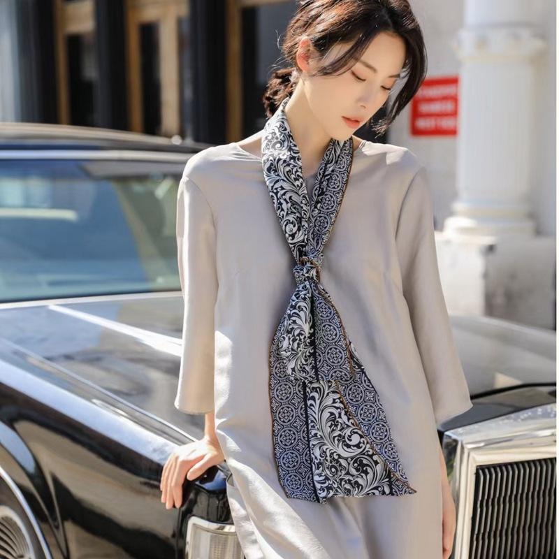 Light Luxury Astrolabe Silk Silk Scarf Spring And Autumn Medium And Long Bow Mulberry Silk Streamer Holiday Gift