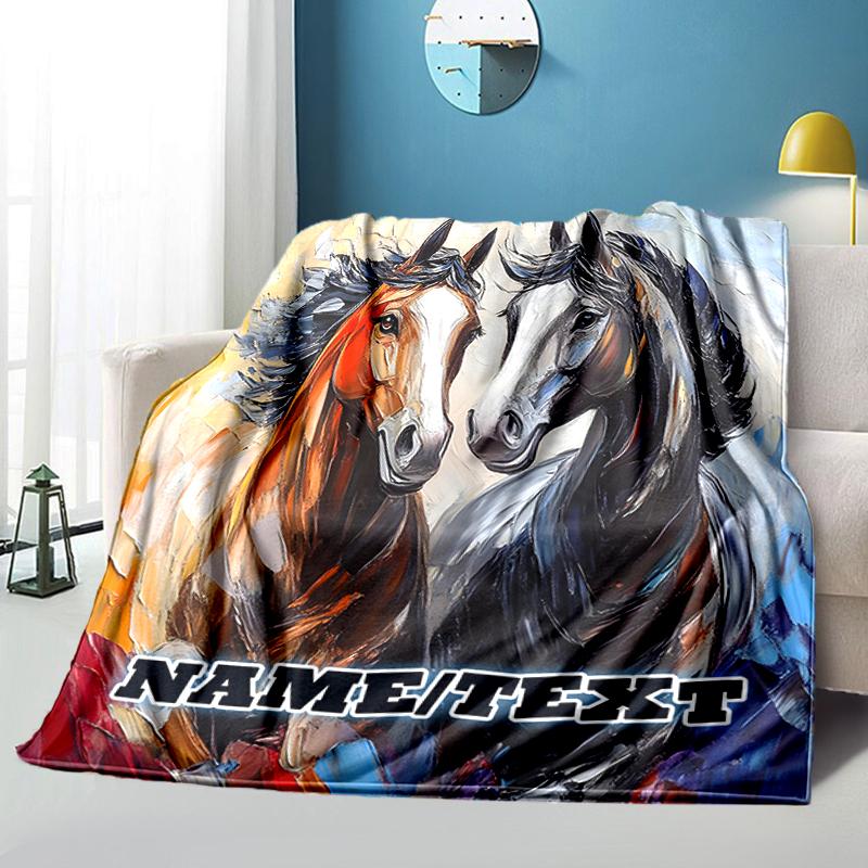 1PC Custom Name Horse Love Artwork Outdooor Flannel Blankets Throw Blanket All-Season Throw Gift Bedspread for Couch, Bed, Camping Holiday Birthday Gi