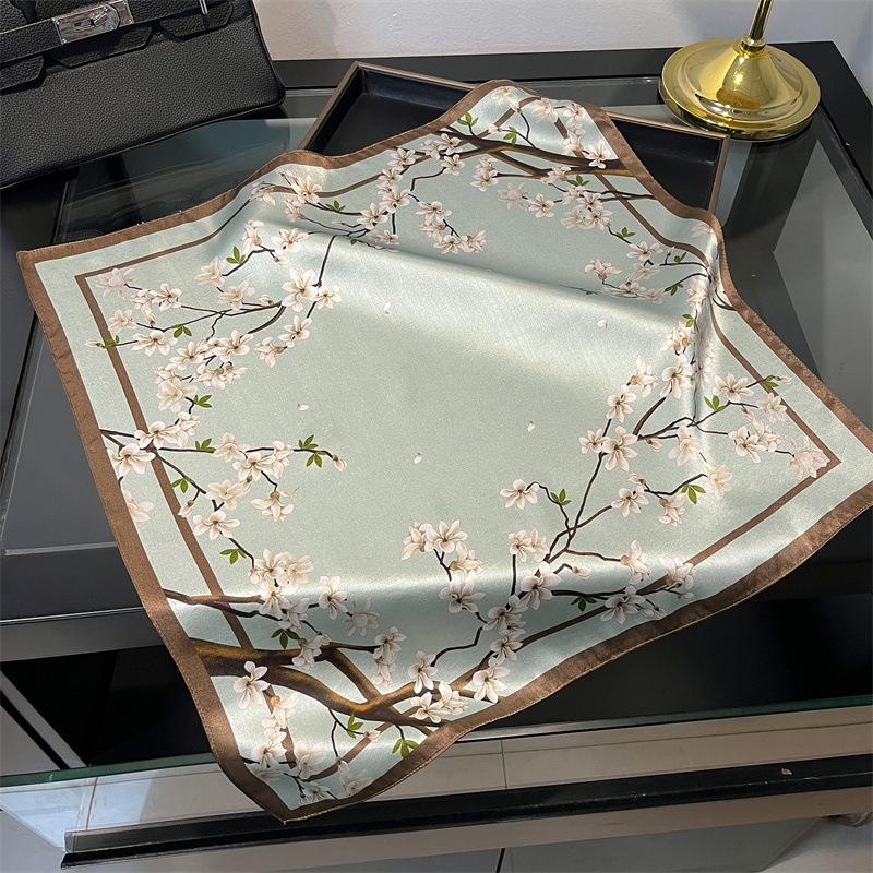 

100% шелковый шарф с цветочным узором в виде лотоса – квадрат 53 см для женщин 53x53 cm