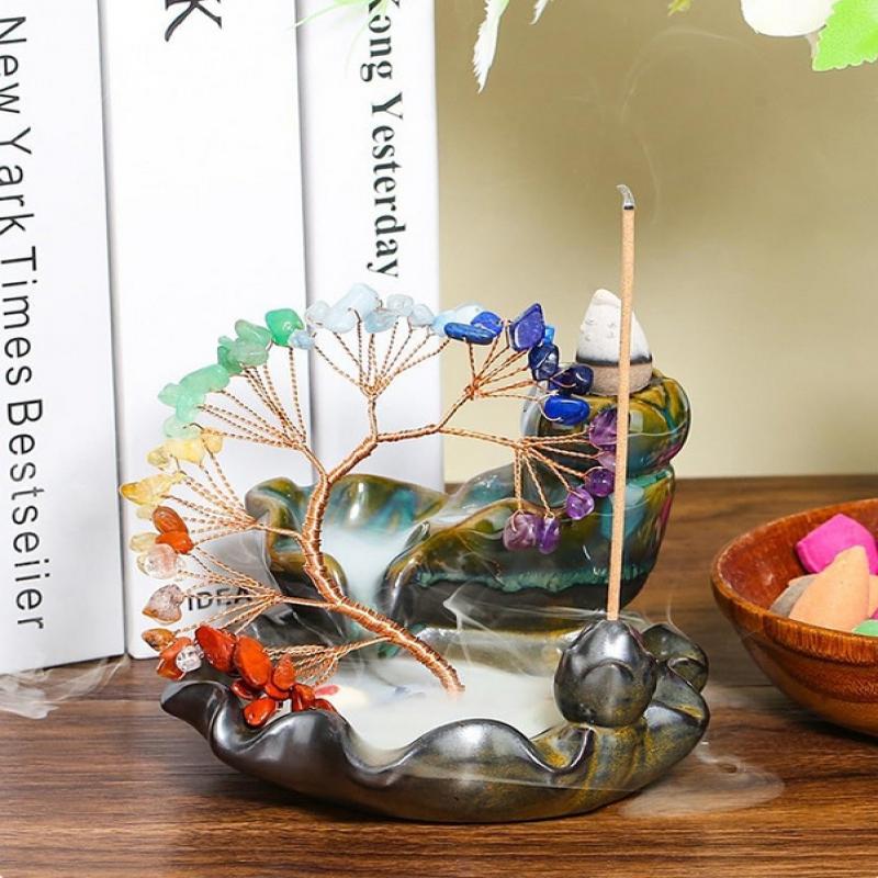 7 Chakra Tree Healing  Stone Money Tree Incense Burner Home Decor Housewarming Gift Feng Shui Decor For Wealth Good Luck