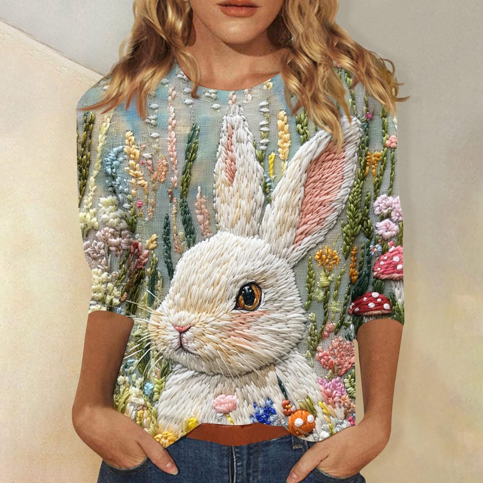 

Футболка женская с рукавом 3/4, повседневный топ с пасхальным принтом, футболка с круглым вырезом XXXXXL