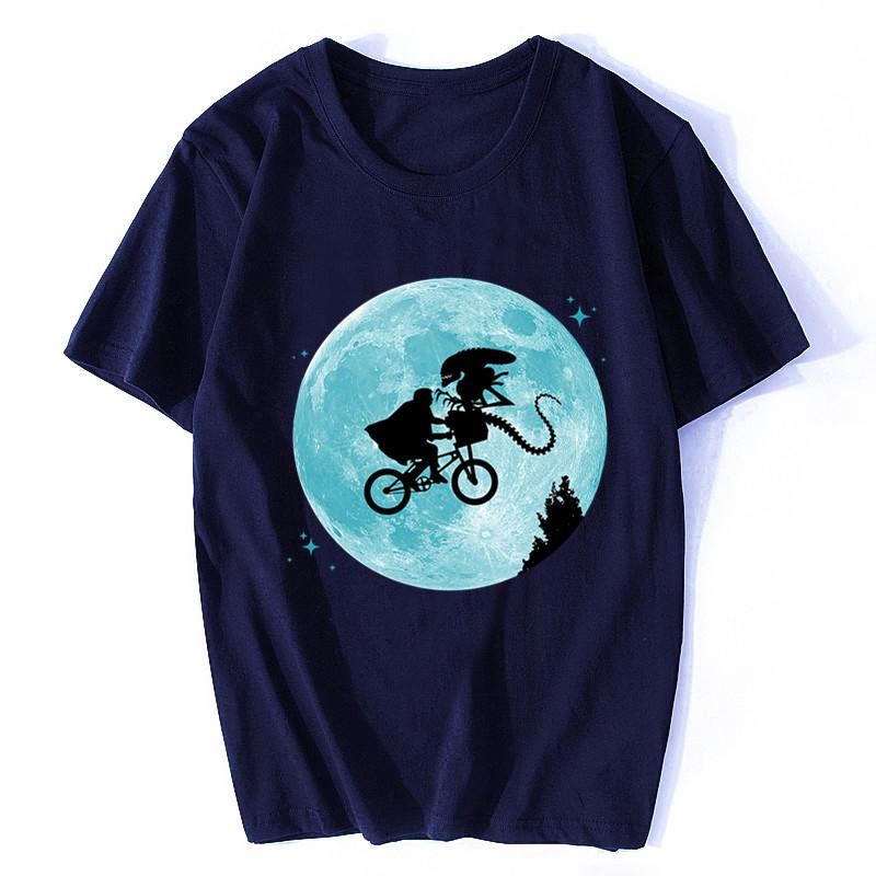 E.T T-Shirt Cartoon-Druck E.T. Vs Aliens T-Shirt Klassisches Herren T-Shirt Baumwolle Kurze Ärmel Lustiges Freizeit-T-Shirt Streetwear