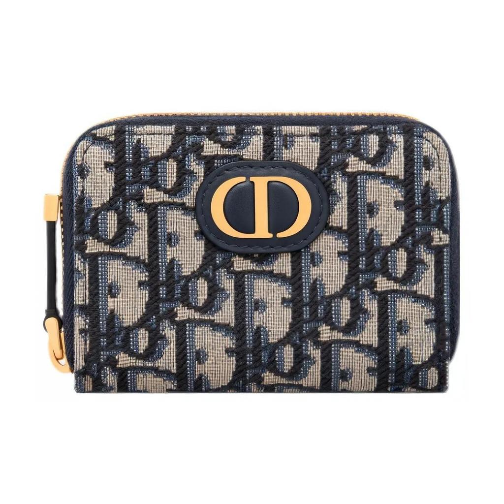 DIOR 30 Montaigne Printed Embroidered All-Over Print Zipper Clutch Wallet Fabric Small Women's Blue