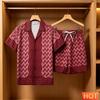 Men's Summer Set Fashion 3D Striped Print Short-Sleeve Shirt and Shorts