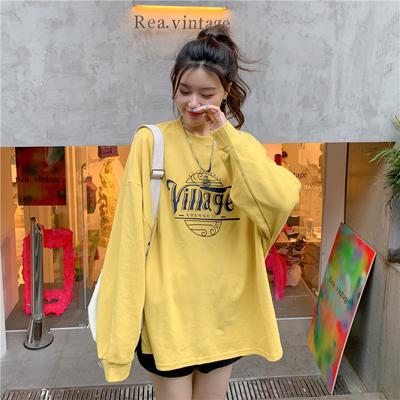 Cotton Mid-length Versatile Loose Round Neck Sweatshirt for Women In Autumn and Winter Thin Top Base Shirt Long Sleeve T-shirt for Women