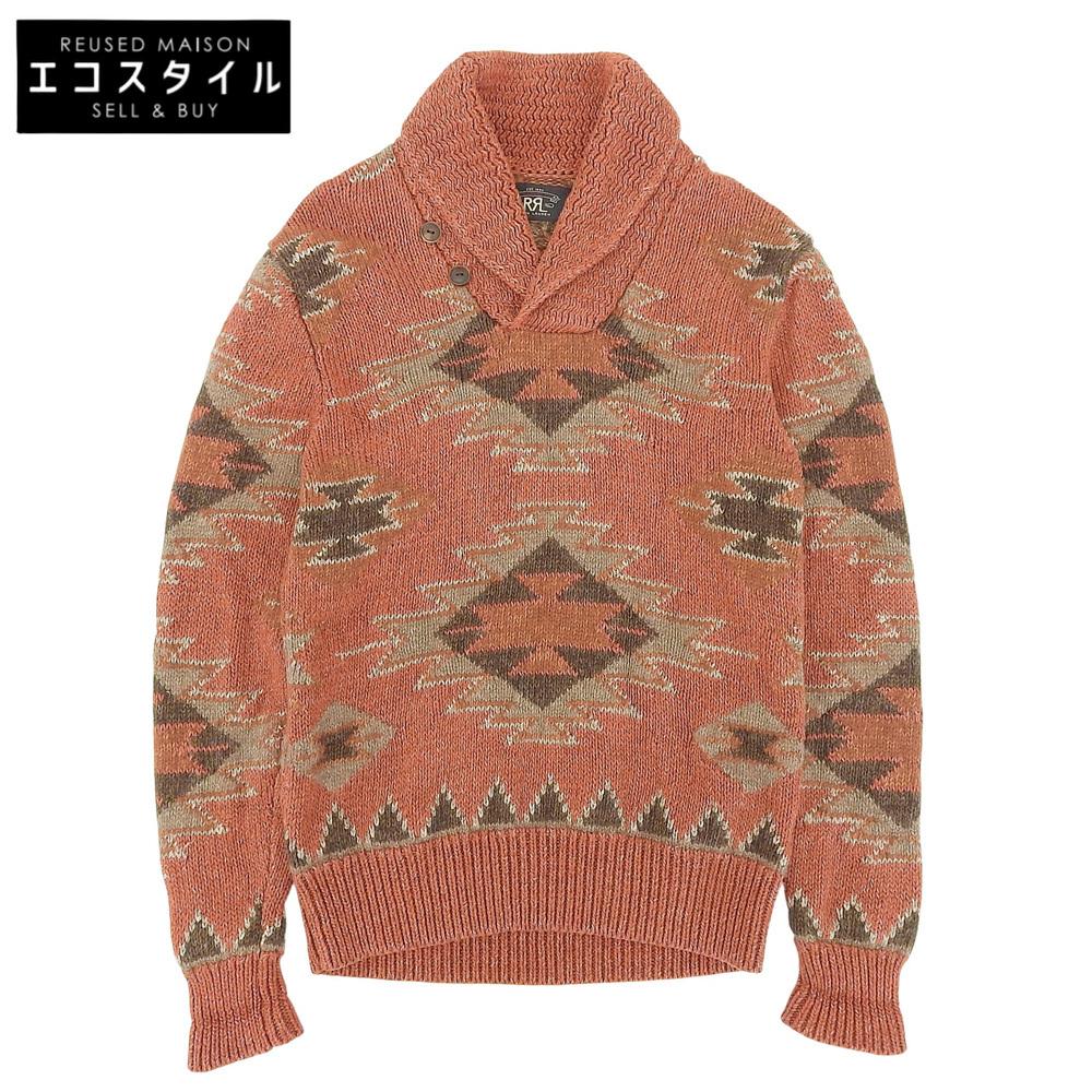 

RRL Native American Men s Hand-Knit Shawl Collar Top, Orange, Size M tops M OrangeUsed