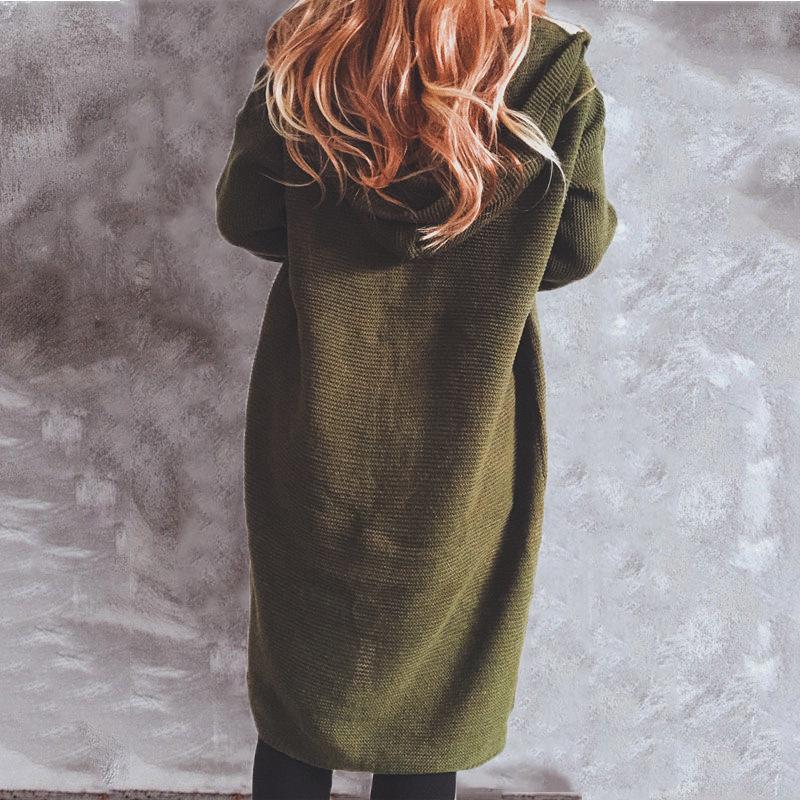Autumn and winter new casual simple long sleeved button hooded sweater cardigan jacket for women 3530 EMA