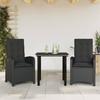Vidaxl 3-Cz. Garden Furniture Set With Cushions, Black, PE Rattan