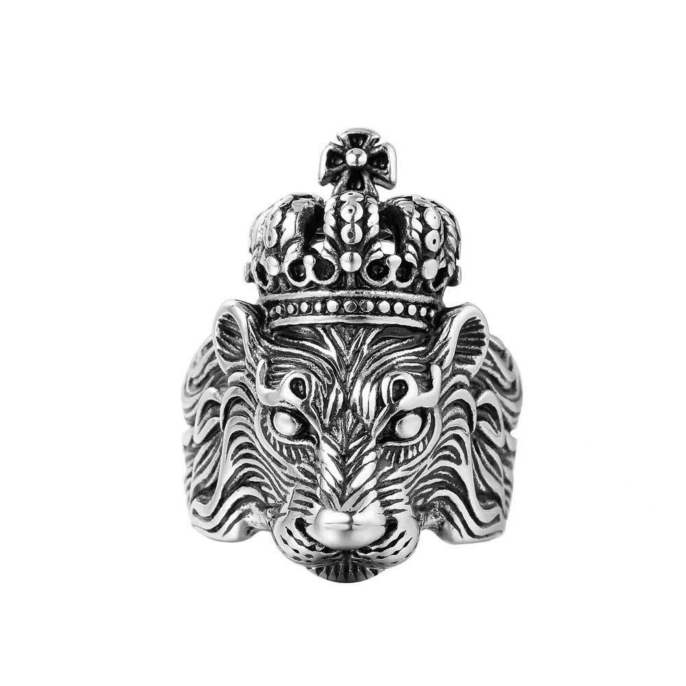 Retro Lion Crown Ring For Men Silver Color Punk Gothic Adjustable Ring Handmade Rock Hiphop Biker Accessories Man Gift
