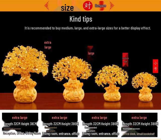 Citrine Money Tree Figurine: Attracts Wealth & Fortune, Perfect for Wine Cabinet or Living Room Entrance Decor.