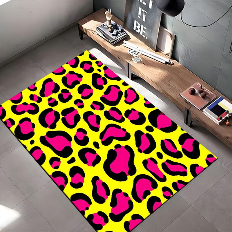 Leopard Print Pink Yellow Carpet suitable as a non-slip mat for the living room or bedroom sofa
