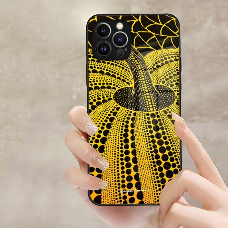 Art YAYOI KUSAMA Phone Case For Apple IPhone 14 Pro 12 11 13 Mini X XR XS Max 8 7 6 Plus SE 2020 Glass Design Back Cover