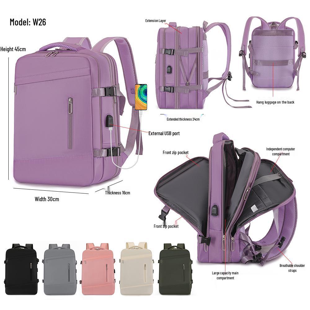 Expandable Oxford Cloth Business Backpack with Laptop and Shoe Compartments, Portable and Lightweight