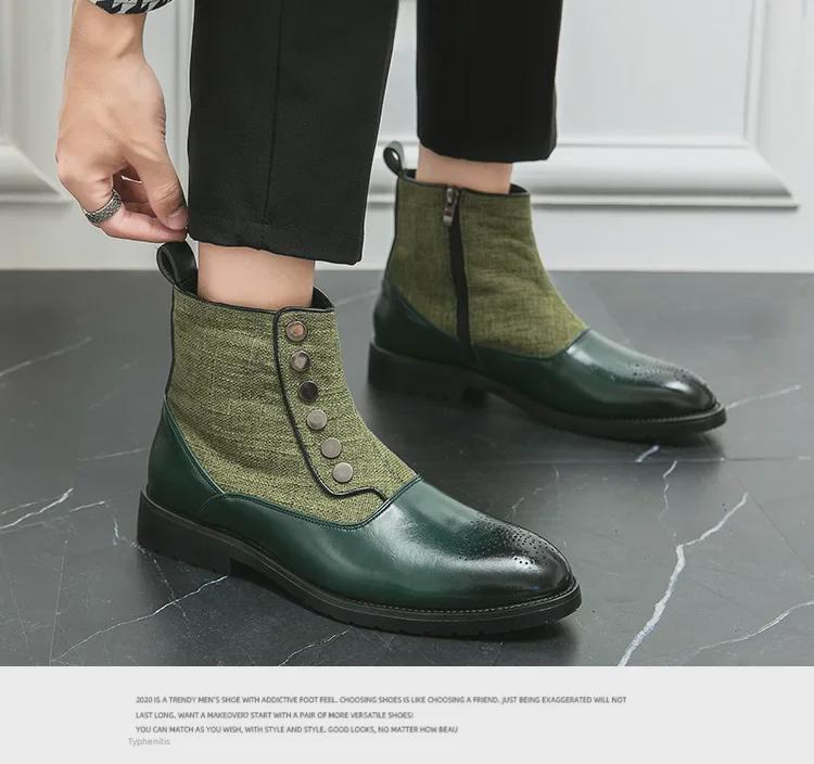 Botas Chelsea de Cano Alto Masculinas - Estilo Britânico, Abotoadura Simples, Design Martin com Acabamento Colorido