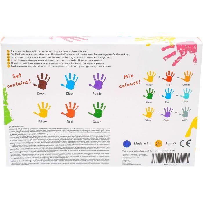 Peinture Au Doigt Enfant - CREATIVE DECO - 6 X 125 Ml - Couleurs Intenses Et Vives - Lavable À L'eau