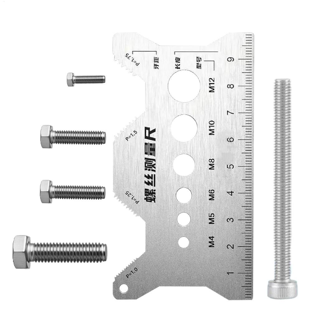 Screw Gauge Bolt &Nut Stainless Steel Checker Portable Double-Sided Screw Gauge Scale Screw Measuring Ruler Screw Measuring Tape
