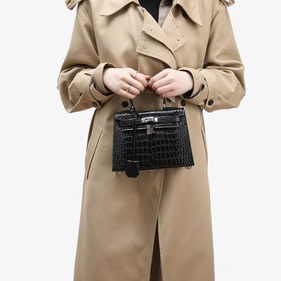 High-end Sense of Light Luxury, Top Layer Cowhide Crocodile Pattern, Hand-carried Kelli Bag, Niche Contrasting Color Shoulder Crossbody Bag Girl