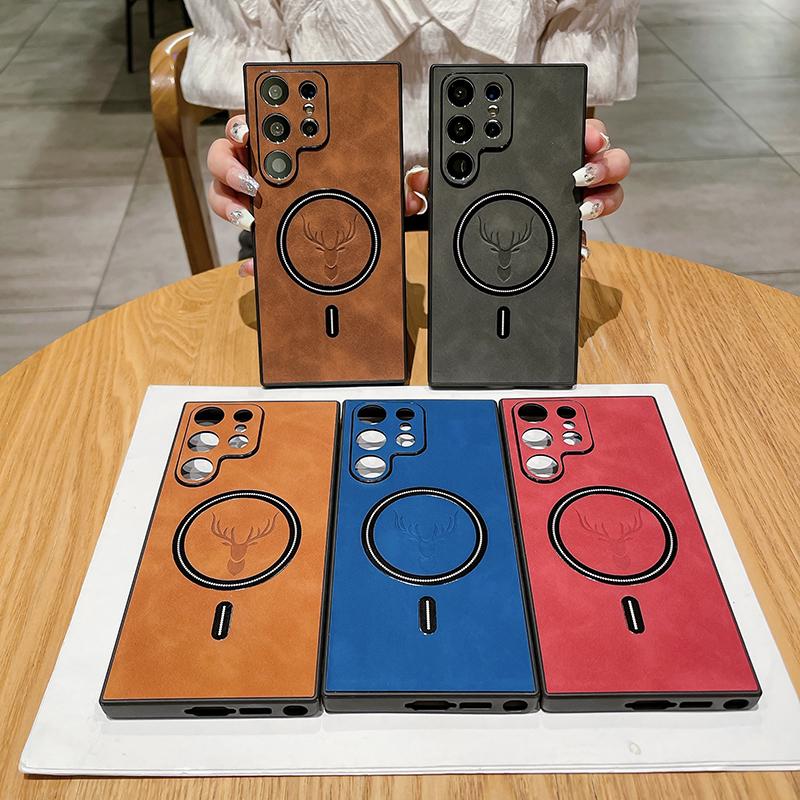 Capas de Couro à Prova de Choque para Magsafe para Samsung Galaxy S21 S22 S23 S24 S25 Ultra Note 20 Capa Magnética para Carregamento Sem Fio